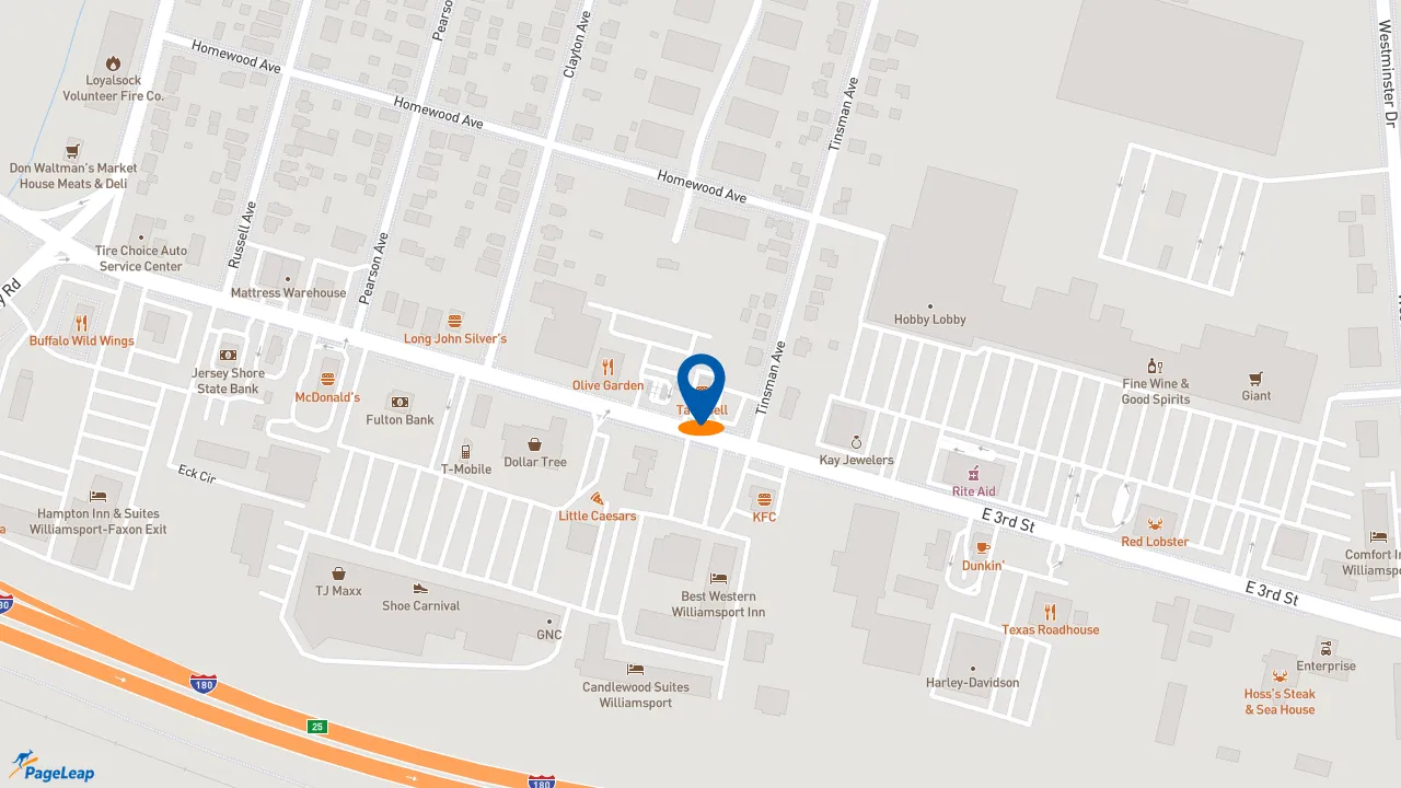 PageLeap.com map showing location of Taco Bell in Williamsport.