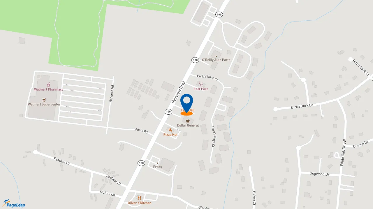 https://pageleap.com map showing location of Taco Bell in Fairview.