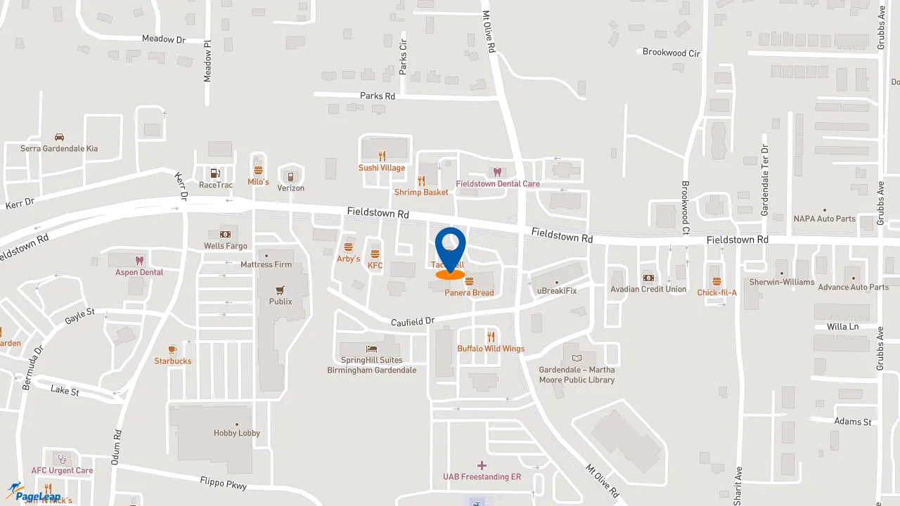 https://pageleap.com map showing location of Taco Bell in Gardendale.