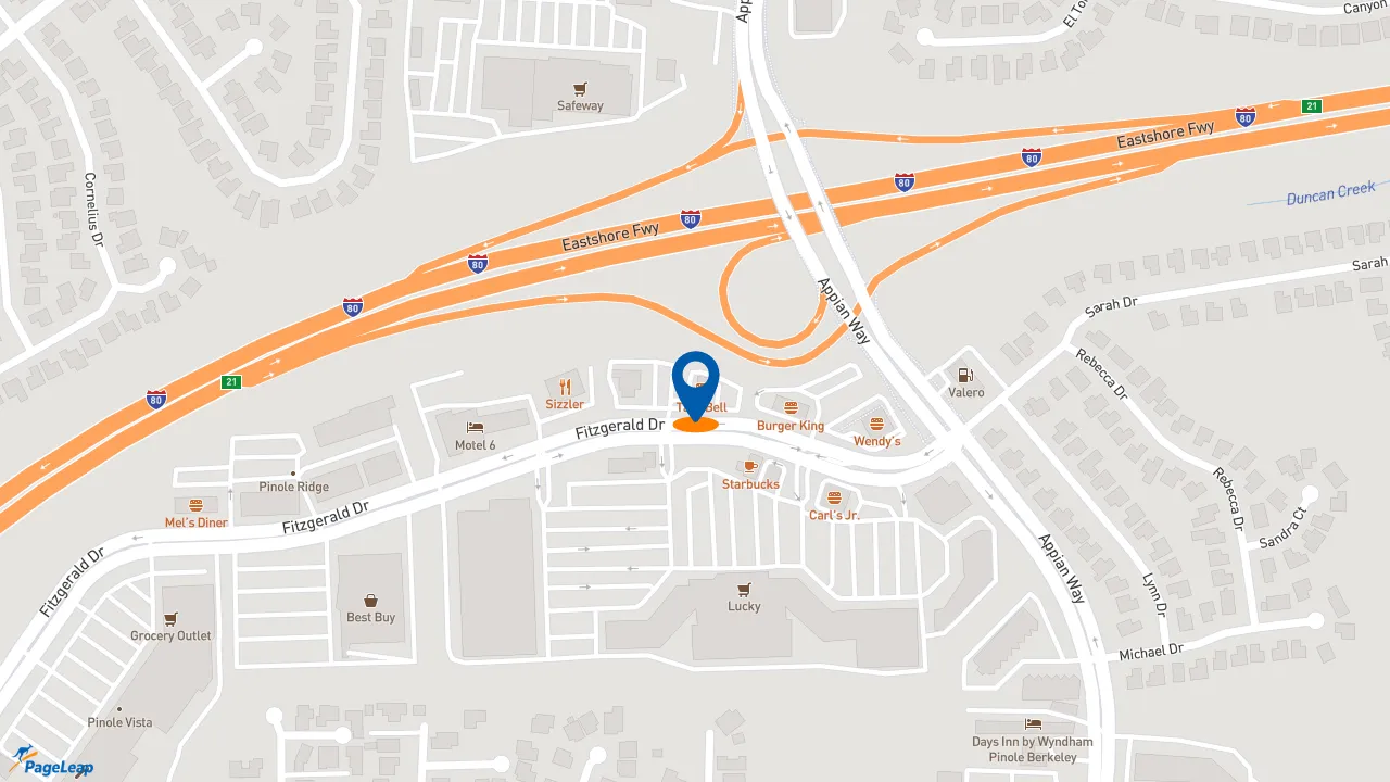 https://pageleap.com map showing location of Taco Bell in Pinole.