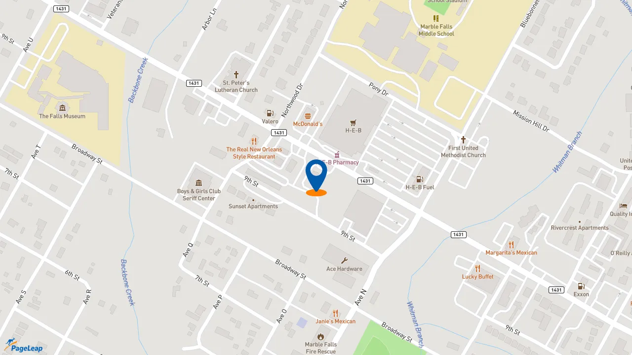 https://pageleap.com map showing location of Taco Bell in Marble Falls.