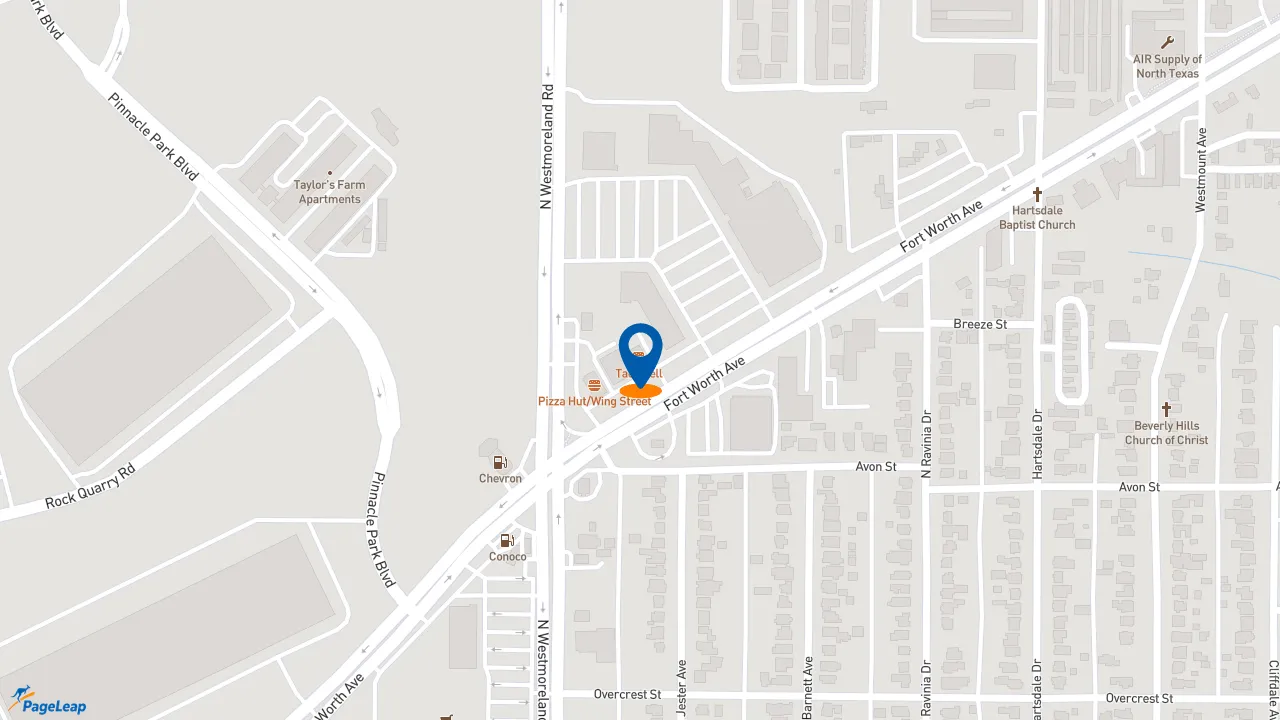 https://pageleap.com map showing location of Taco Bell in Dallas.
