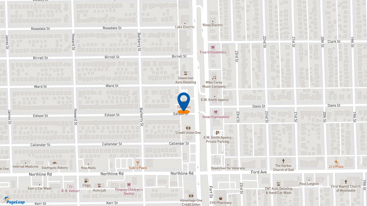 https://pageleap.com map showing location of Taco Bell in Southgate.