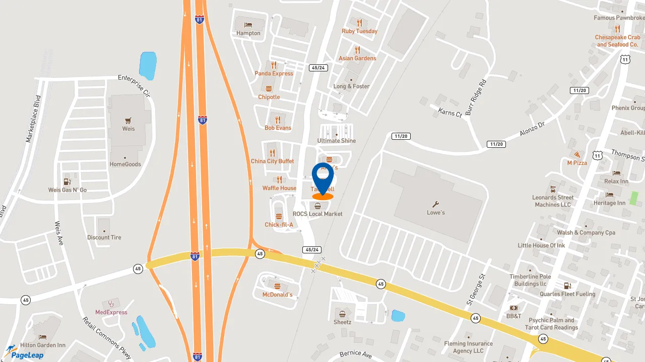 https://pageleap.com map showing location of Taco Bell in Martinsburg.