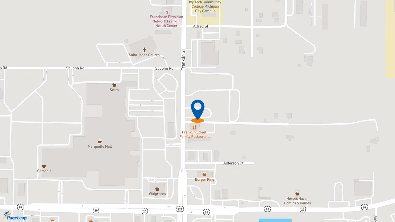 https://pageleap.com map showing location of Taco Bell in Michigan City.