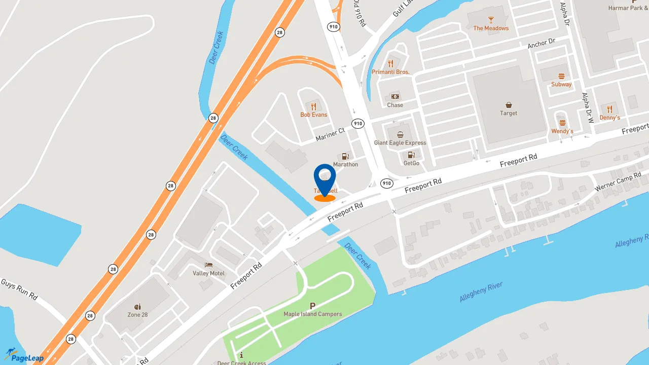 https://pageleap.com map showing location of Taco Bell in Pittsburgh.