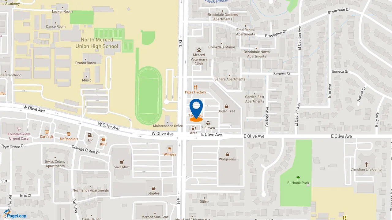 https://pageleap.com map showing location of Taco Bell in Merced.