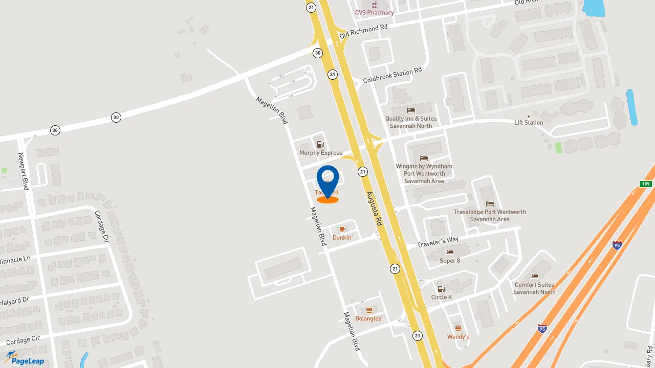 https://pageleap.com map showing location of Taco Bell in Port Wentworth.
