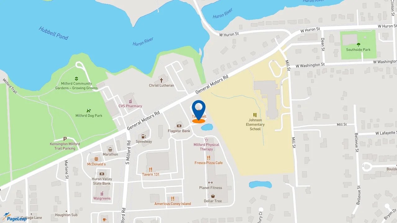 https://pageleap.com map showing location of Taco Bell in Milford.