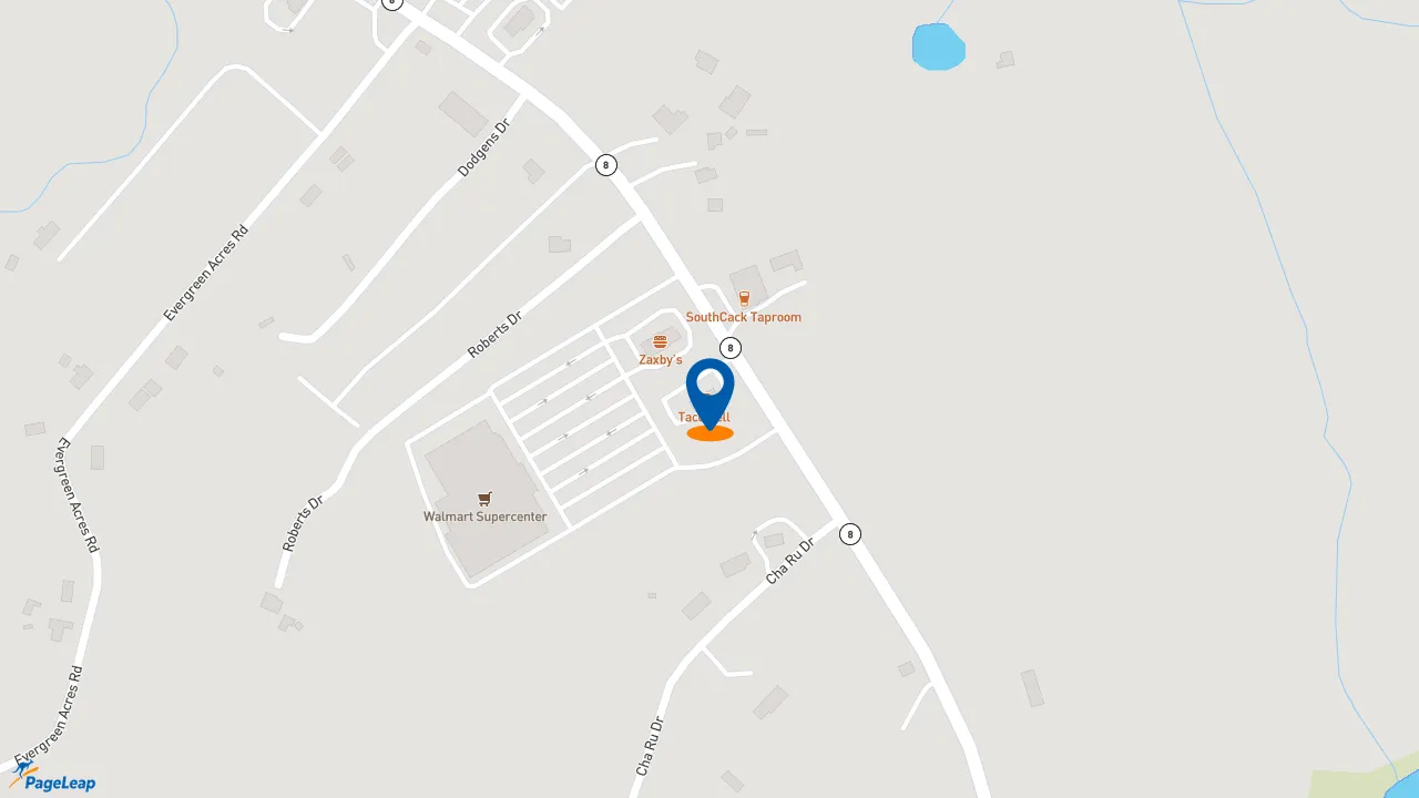 https://pageleap.com map showing location of Taco Bell in Pickens.