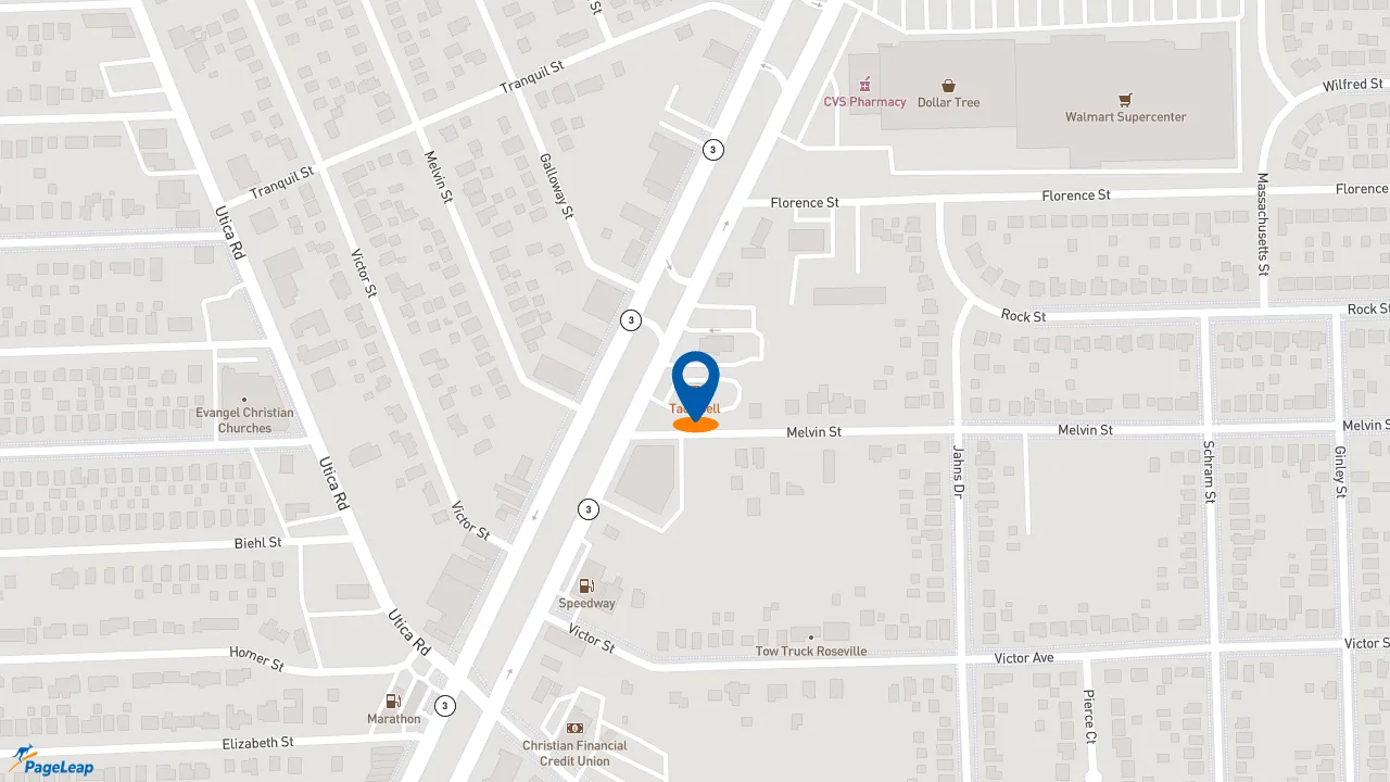 https://pageleap.com map showing location of Taco Bell in Roseville.