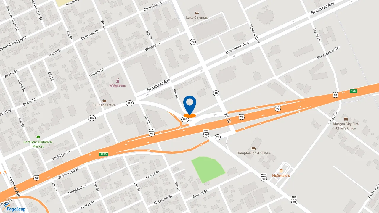 https://pageleap.com map showing location of Taco Bell in Morgan City.