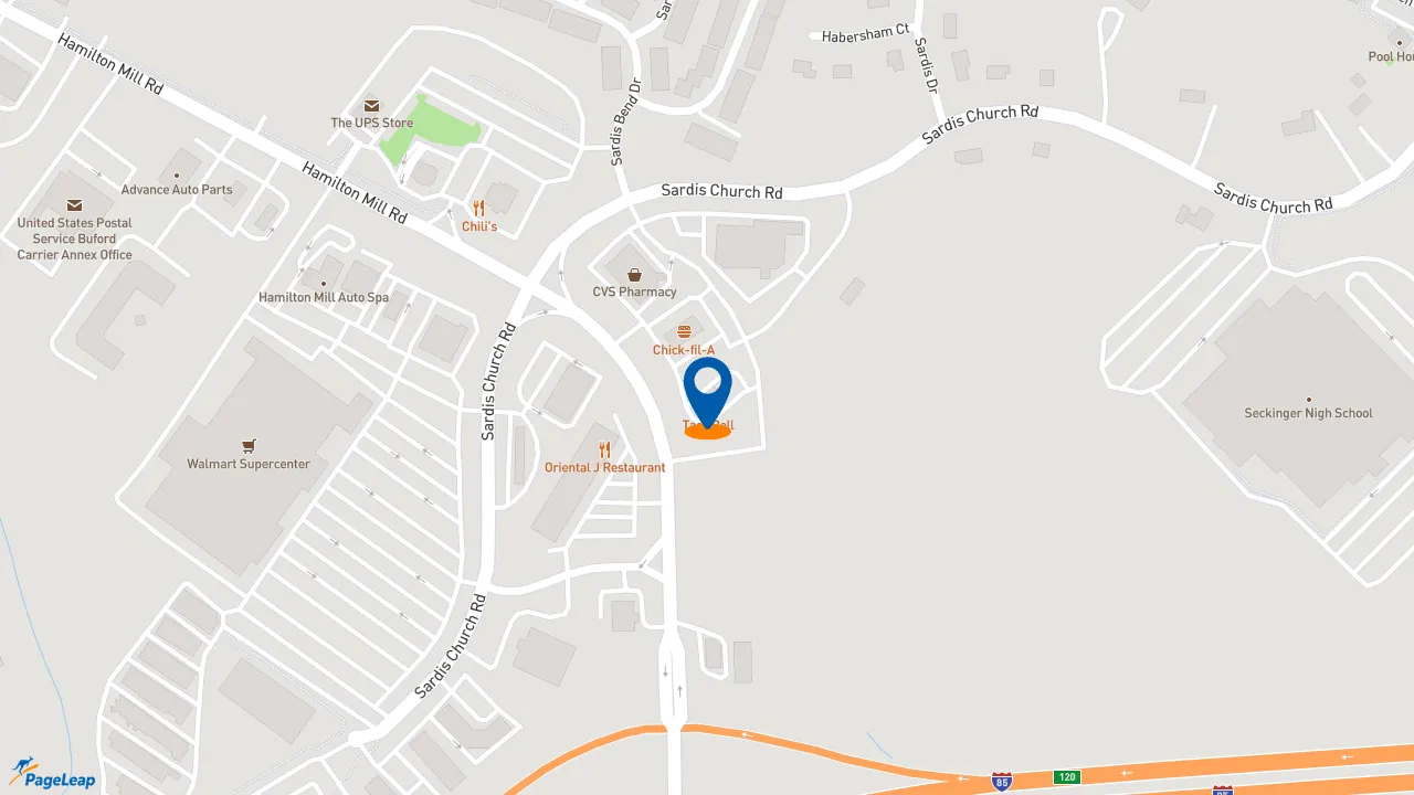 https://pageleap.com map showing location of Taco Bell in Buford.