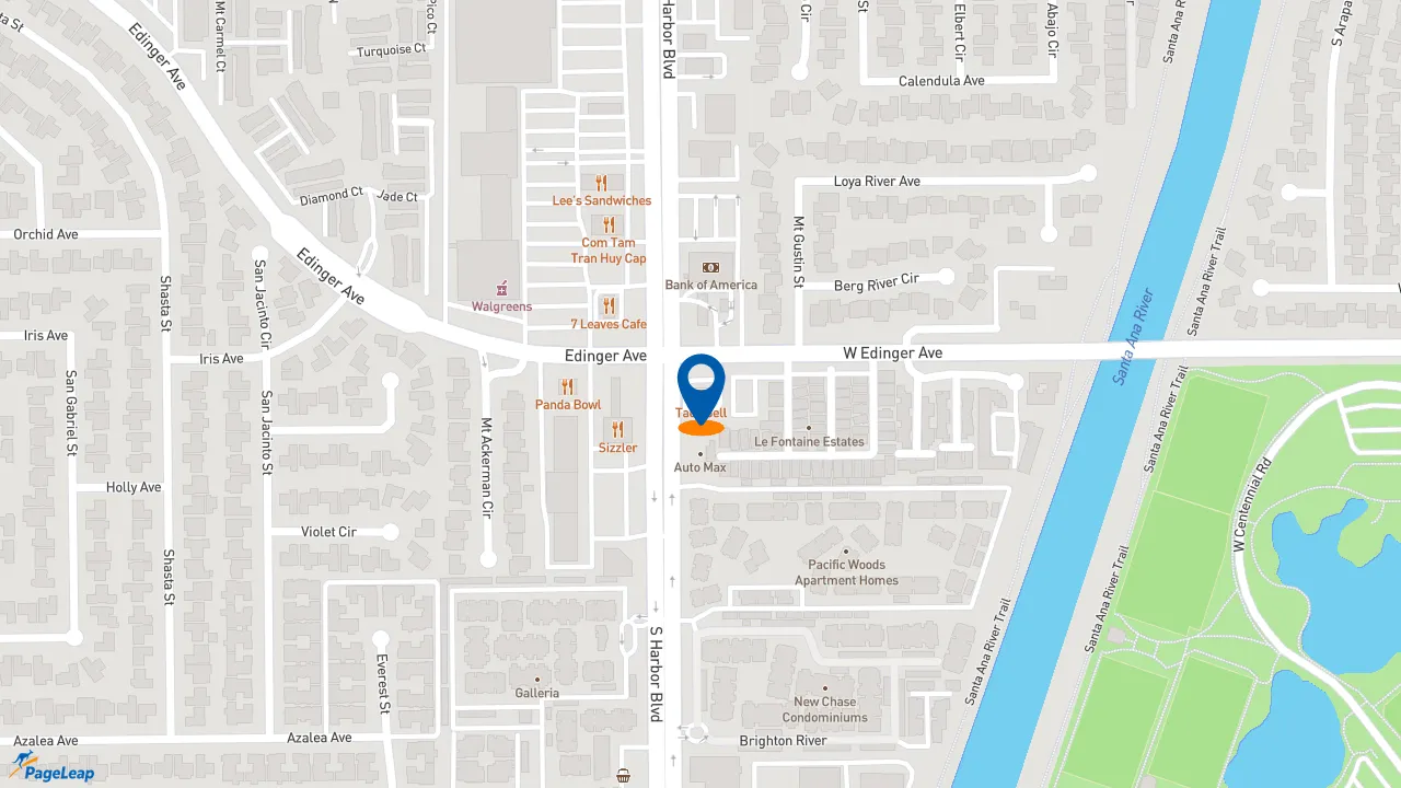 https://pageleap.com map showing location of Taco Bell in Santa Ana.