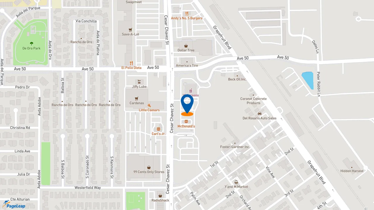 https://pageleap.com map showing location of Taco Bell in Coachella.