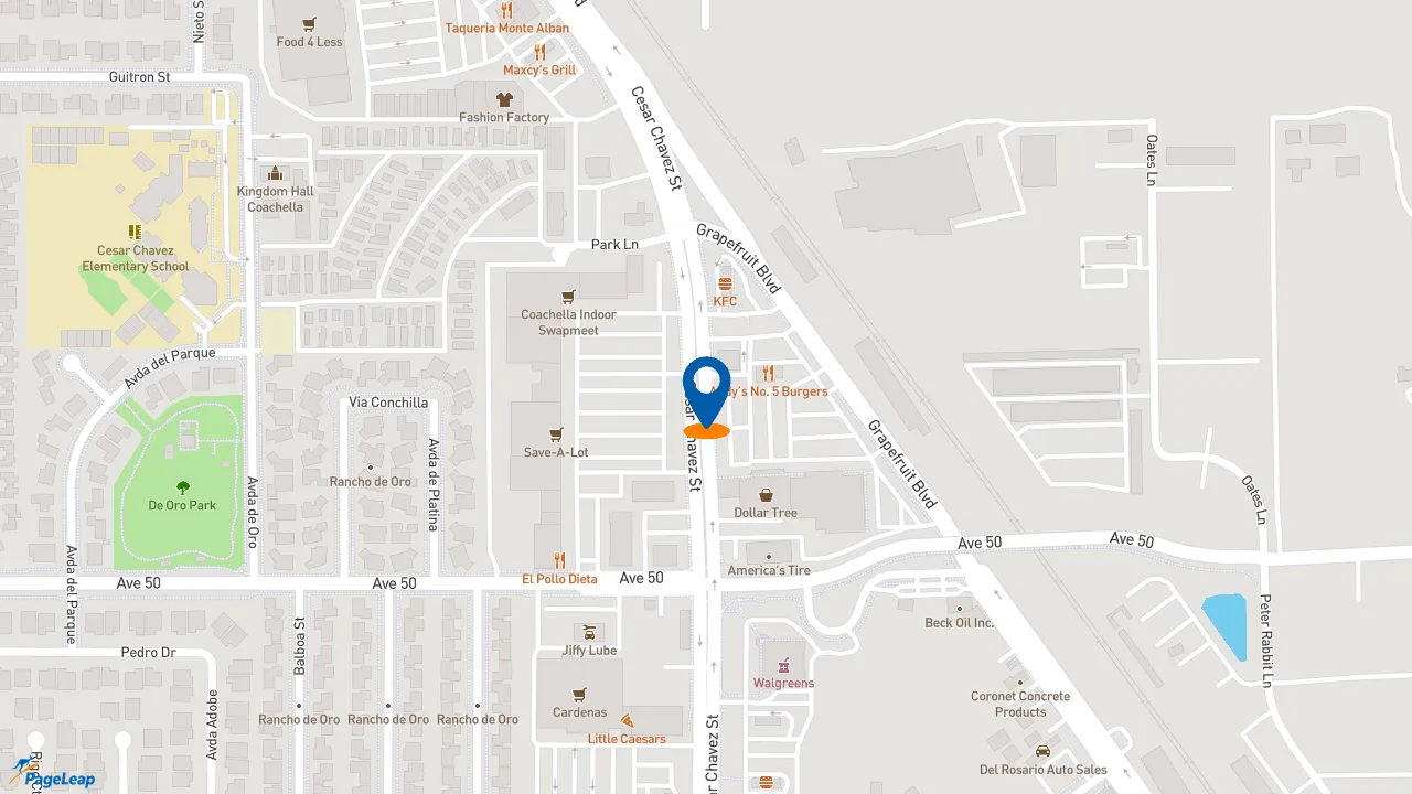 https://pageleap.com map showing location of Taco Bell in Coachella.