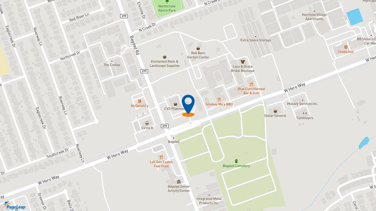 https://pageleap.com map showing location of Taco Bell in Leander.