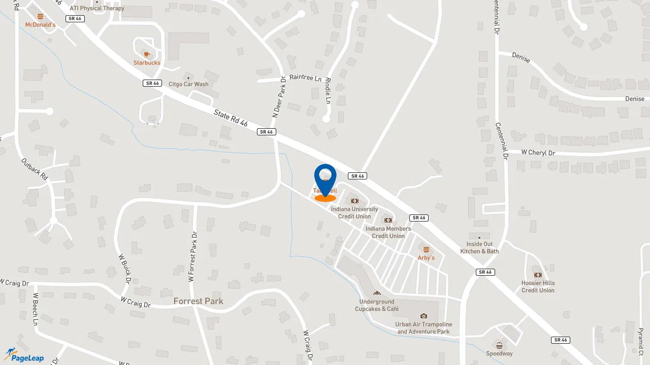 https://pageleap.com map showing location of Taco Bell in Bloomington.