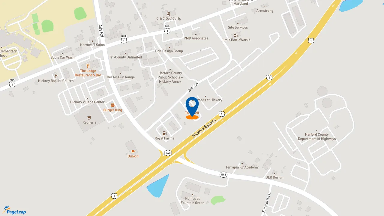 https://pageleap.com map showing location of Taco Bell in Bel Air.