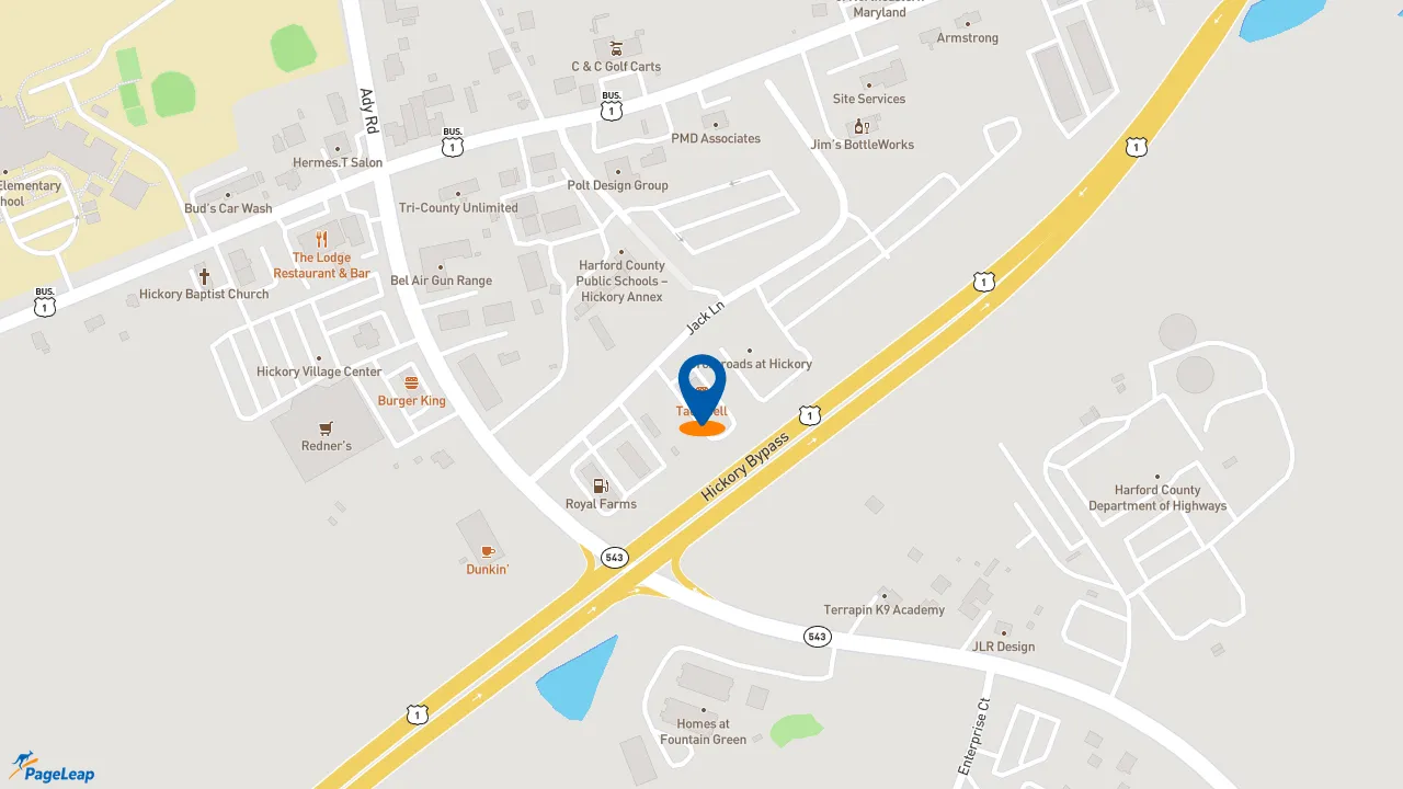 https://pageleap.com map showing location of Taco Bell in Bel Air.
