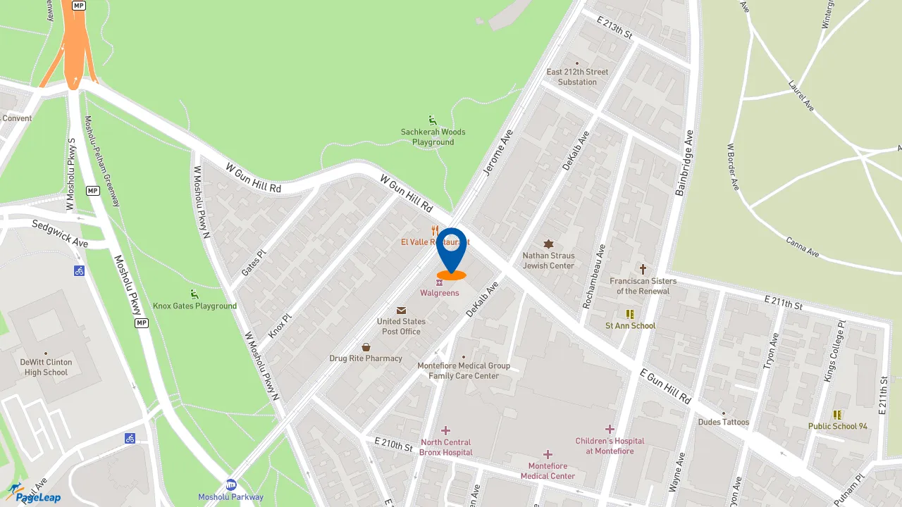 https://pageleap.com map showing location of Taco Bell in Bronx.
