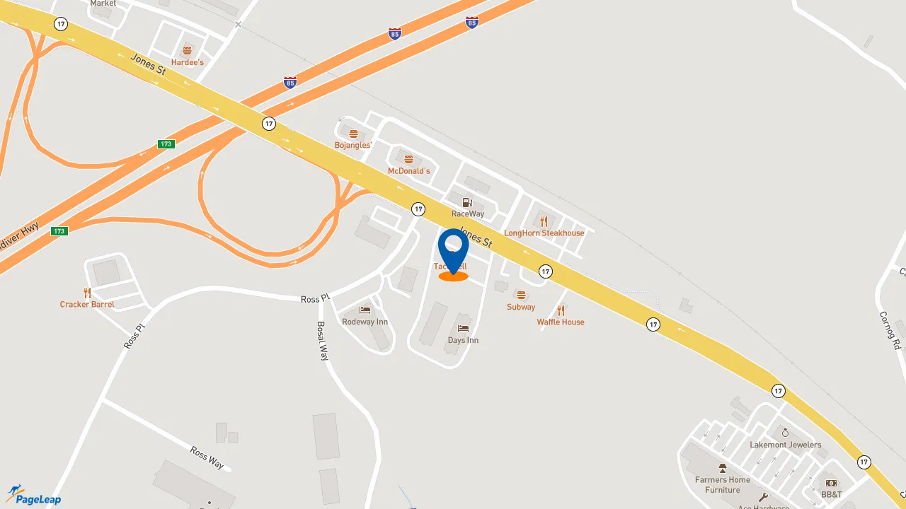 https://pageleap.com map showing location of Taco Bell in Lavonia.