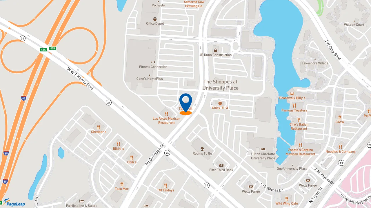 https://pageleap.com map showing location of Taco Bell in Charlotte.