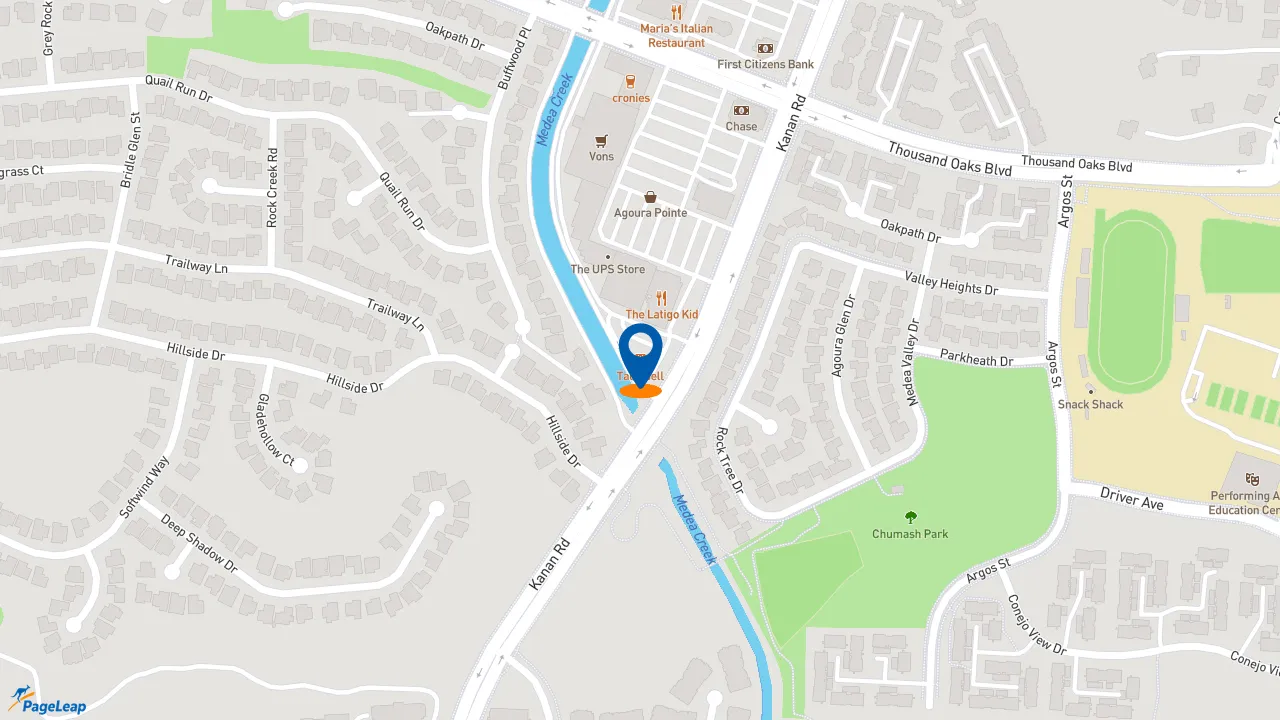 https://pageleap.com map showing location of Taco Bell in Agoura Hills.