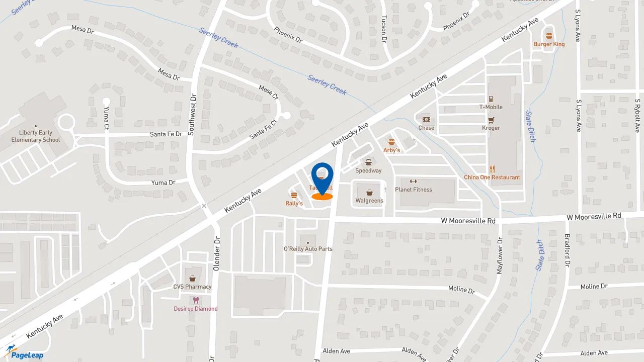 https://pageleap.com map showing location of Taco Bell in Indianapolis.