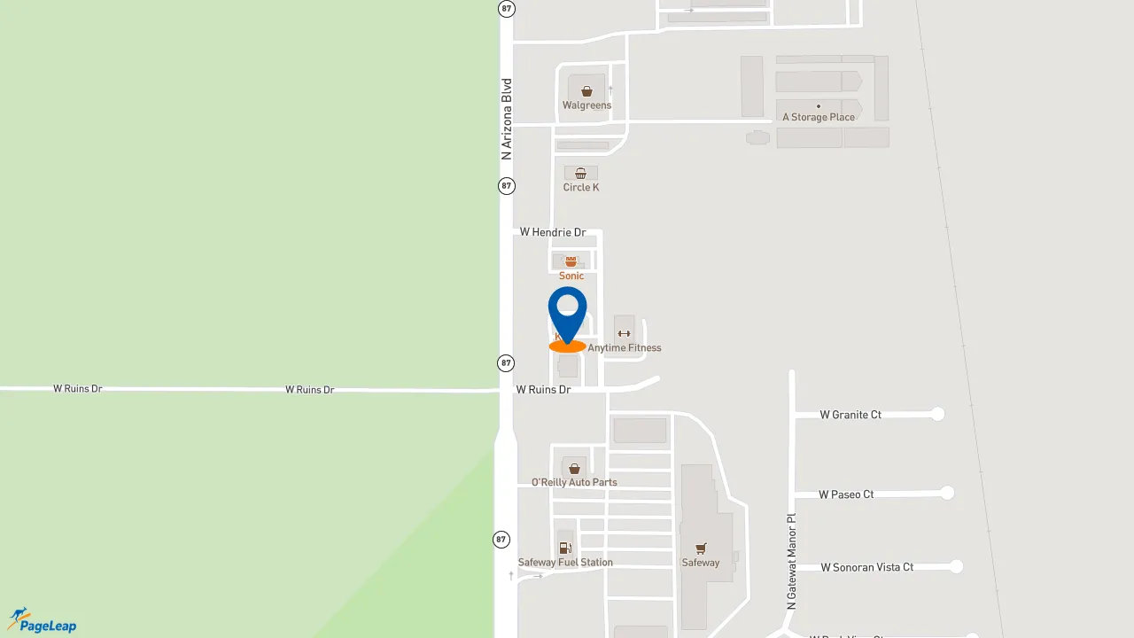 https://pageleap.com map showing location of Taco Bell / KFC in Coolidge.