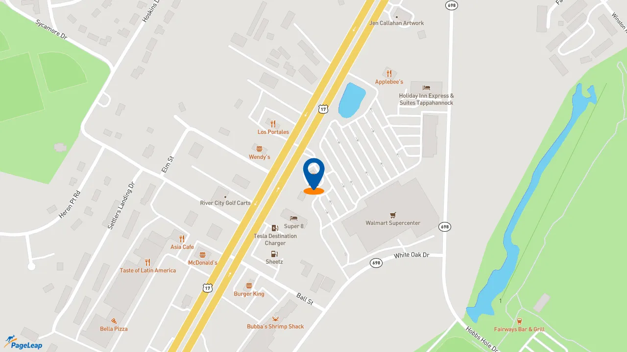 https://pageleap.com map showing location of Taco Bell / KFC in Tappahannock.