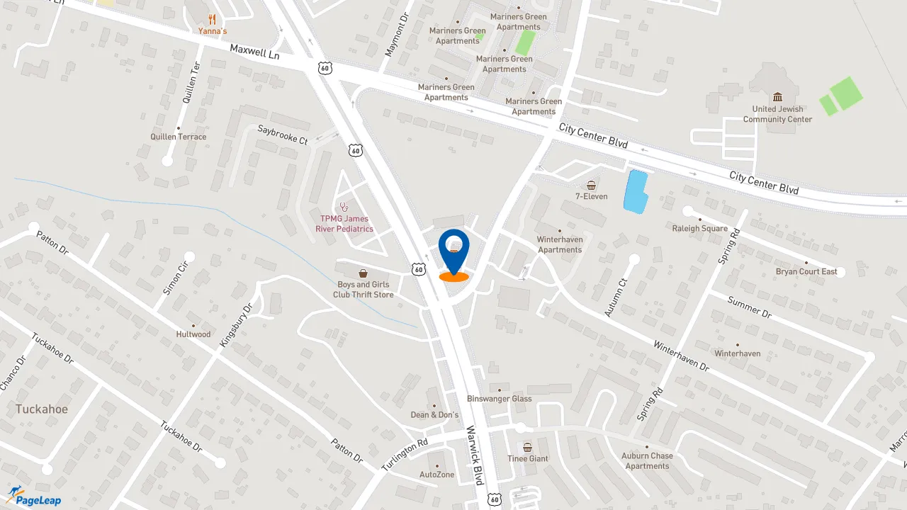 https://pageleap.com map showing location of Taco Bell / KFC in Newport News.