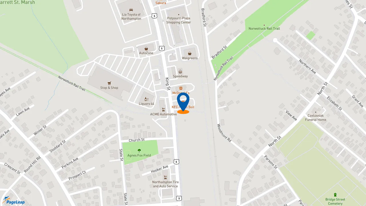 https://pageleap.com map showing location of Taco Bell in Northampton.