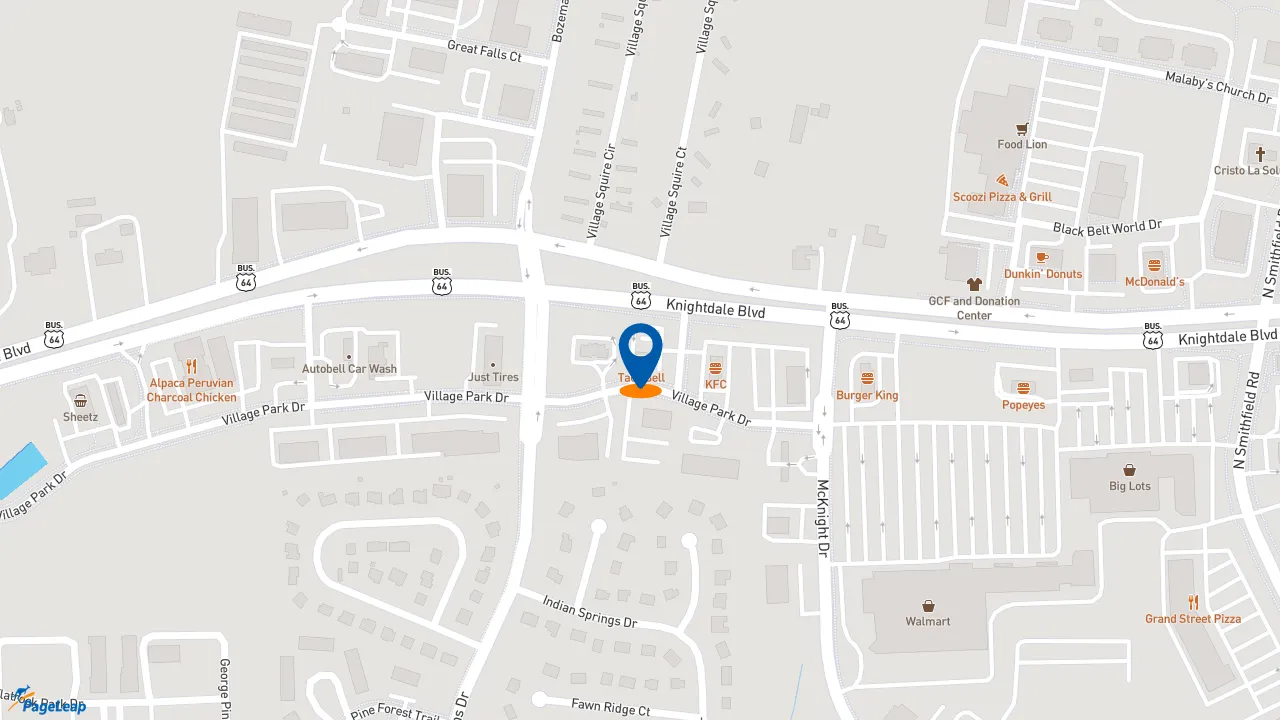 https://pageleap.com map showing location of Taco Bell in Knightdale.