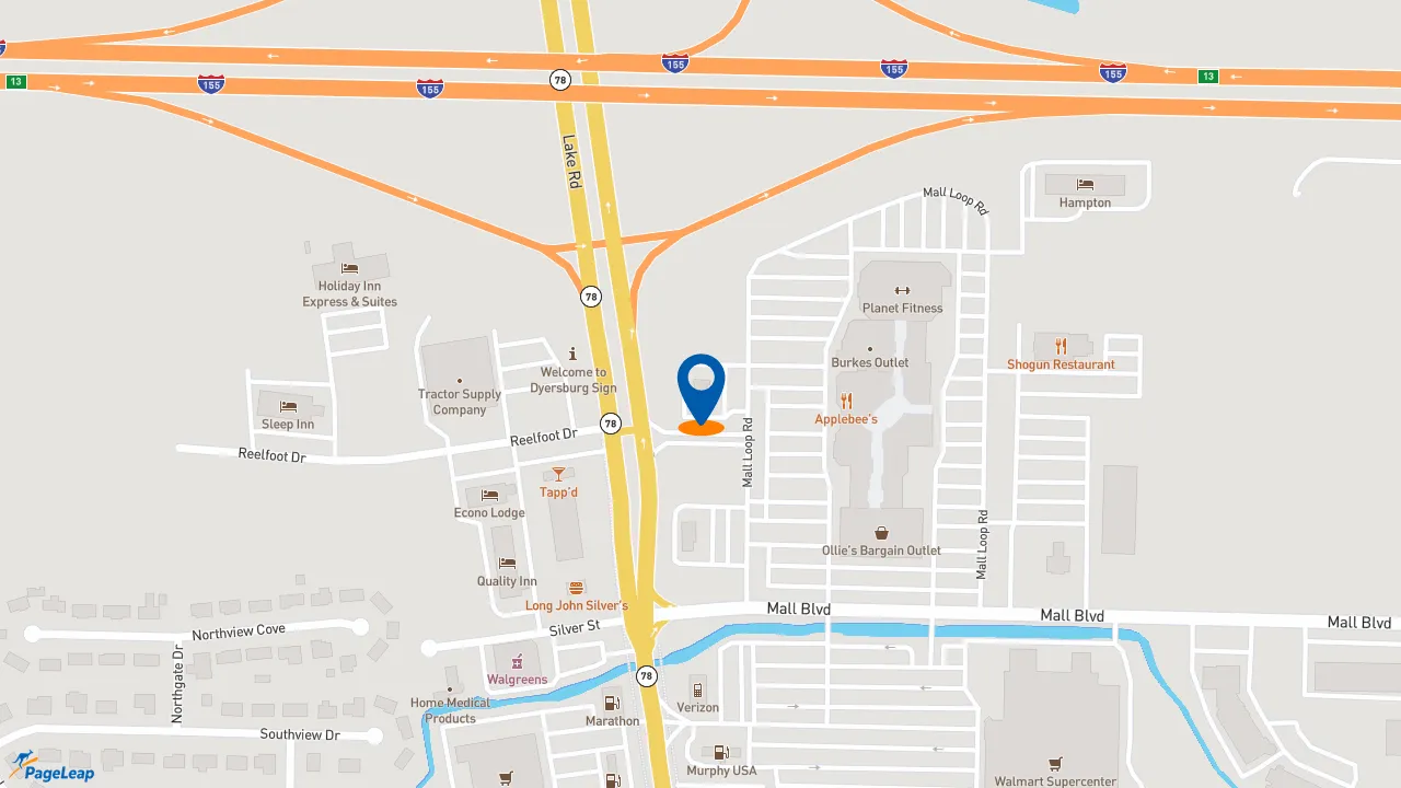 https://pageleap.com map showing location of Taco Bell in Dyersburg.
