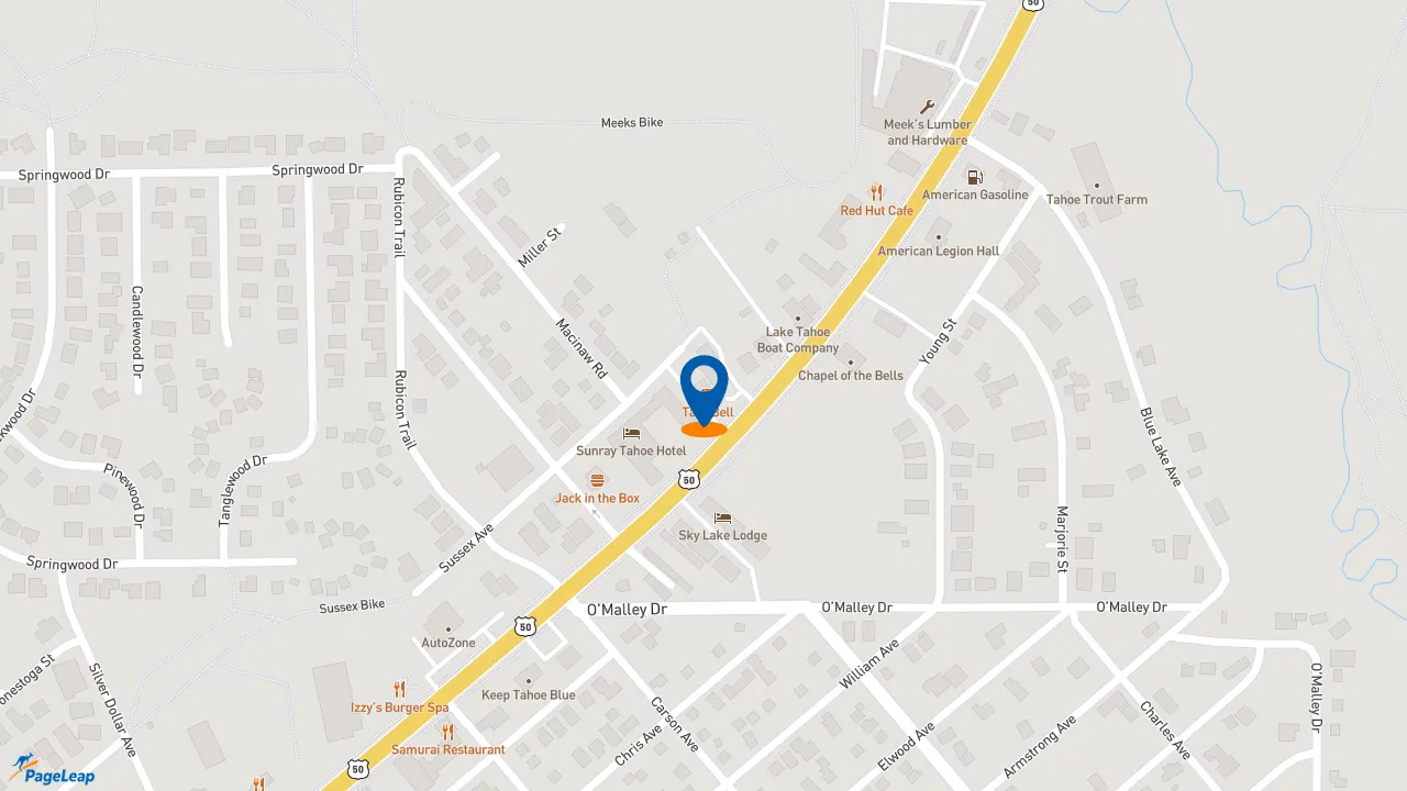 https://pageleap.com map showing location of Taco Bell in South Lake Tahoe.