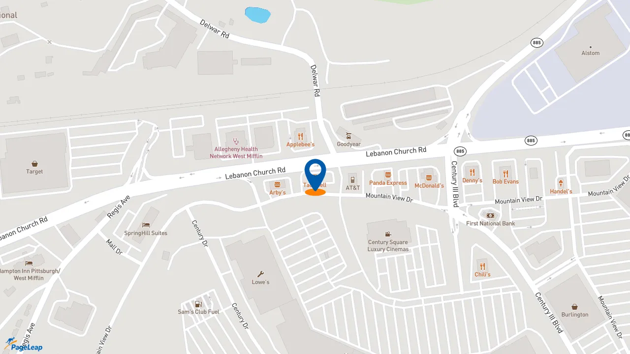 https://pageleap.com map showing location of Taco Bell in West Mifflin.