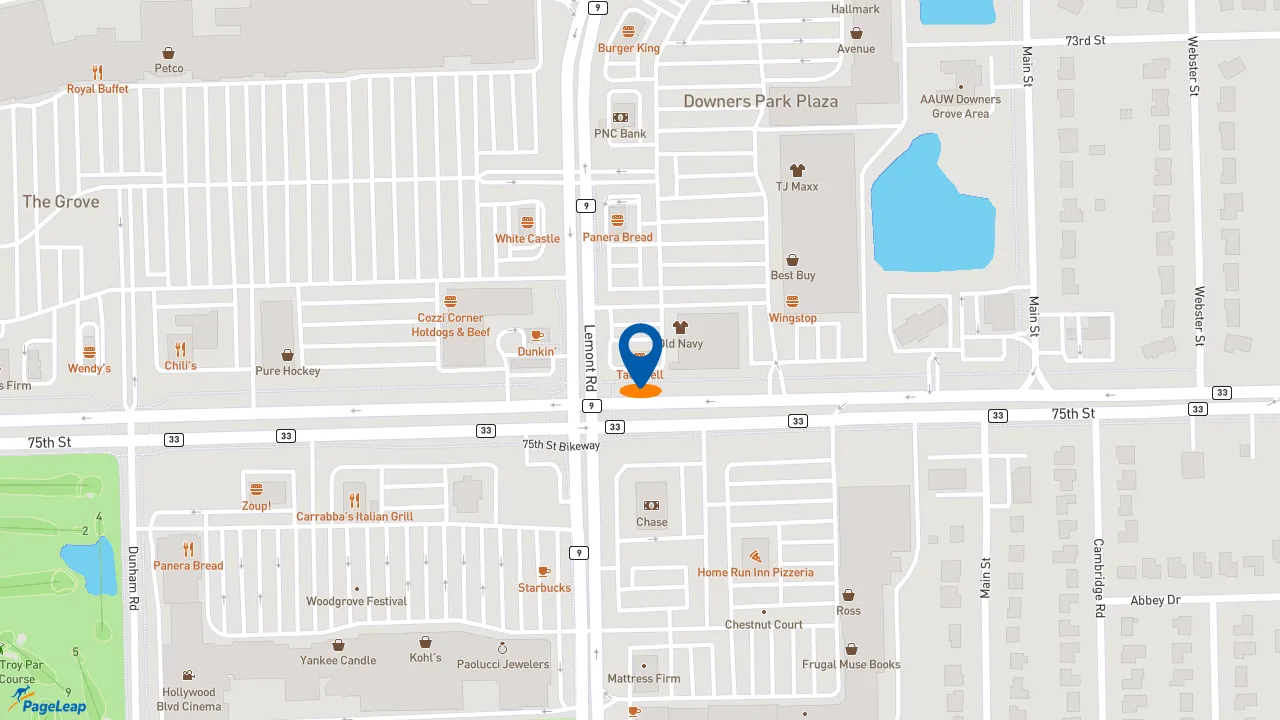 https://pageleap.com map showing location of Taco Bell in Downers Grove.