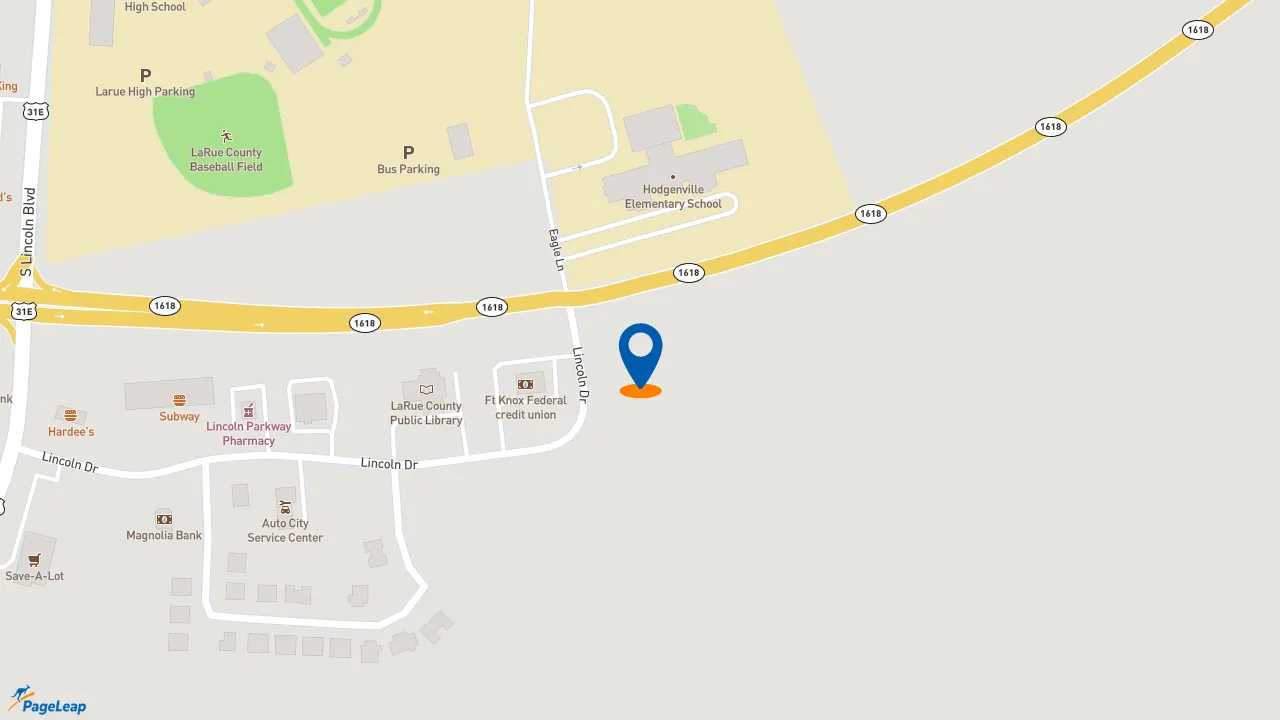 https://pageleap.com map showing location of Taco Bell in Hodgenville.