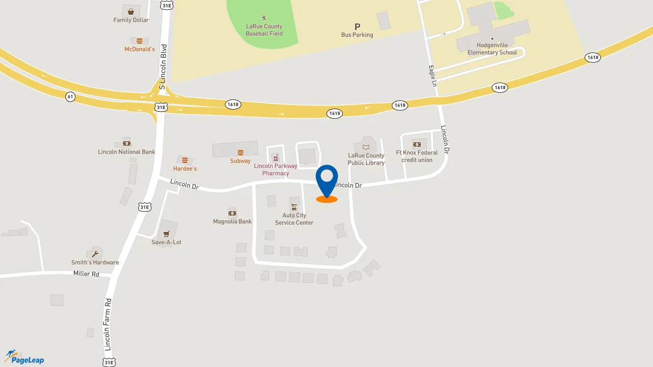 https://pageleap.com map showing location of Taco Bell in Hodgenville.