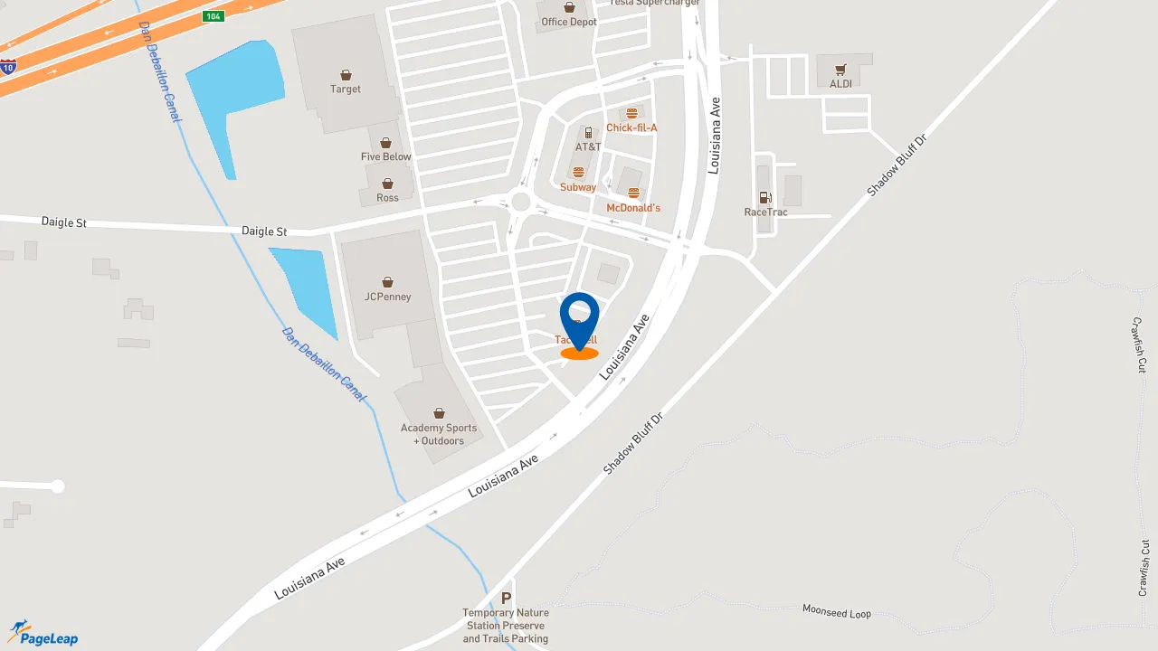 https://pageleap.com map showing location of Taco Bell in Lafayette.