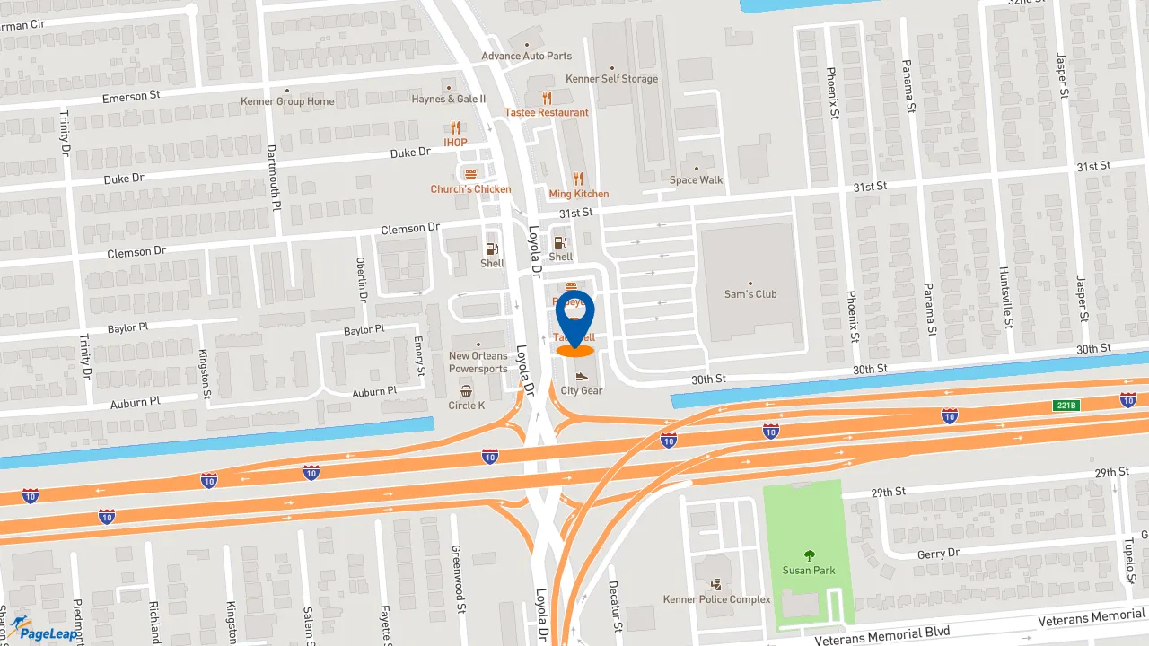 https://pageleap.com map showing location of Taco Bell in Kenner.