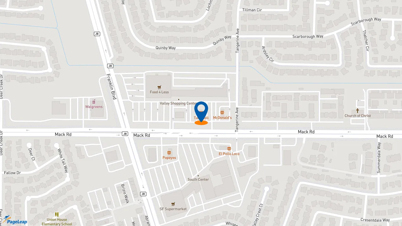 https://pageleap.com map showing location of Taco Bell in Sacramento.