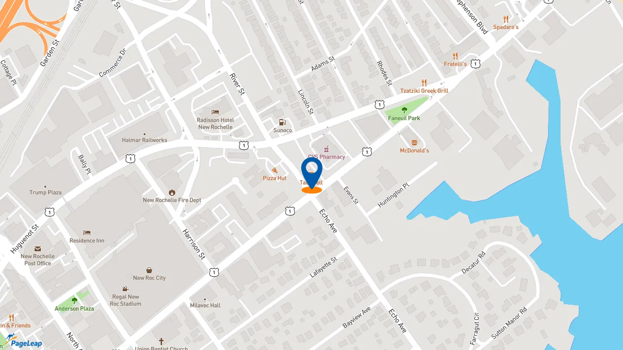 https://pageleap.com map showing location of Taco Bell in New Rochelle.