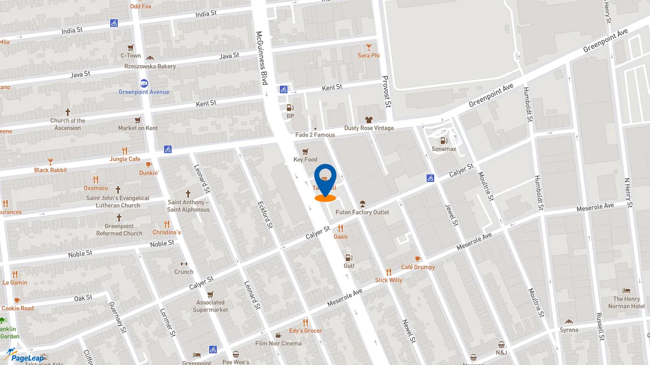 https://pageleap.com map showing location of Taco Bell in Brooklyn.