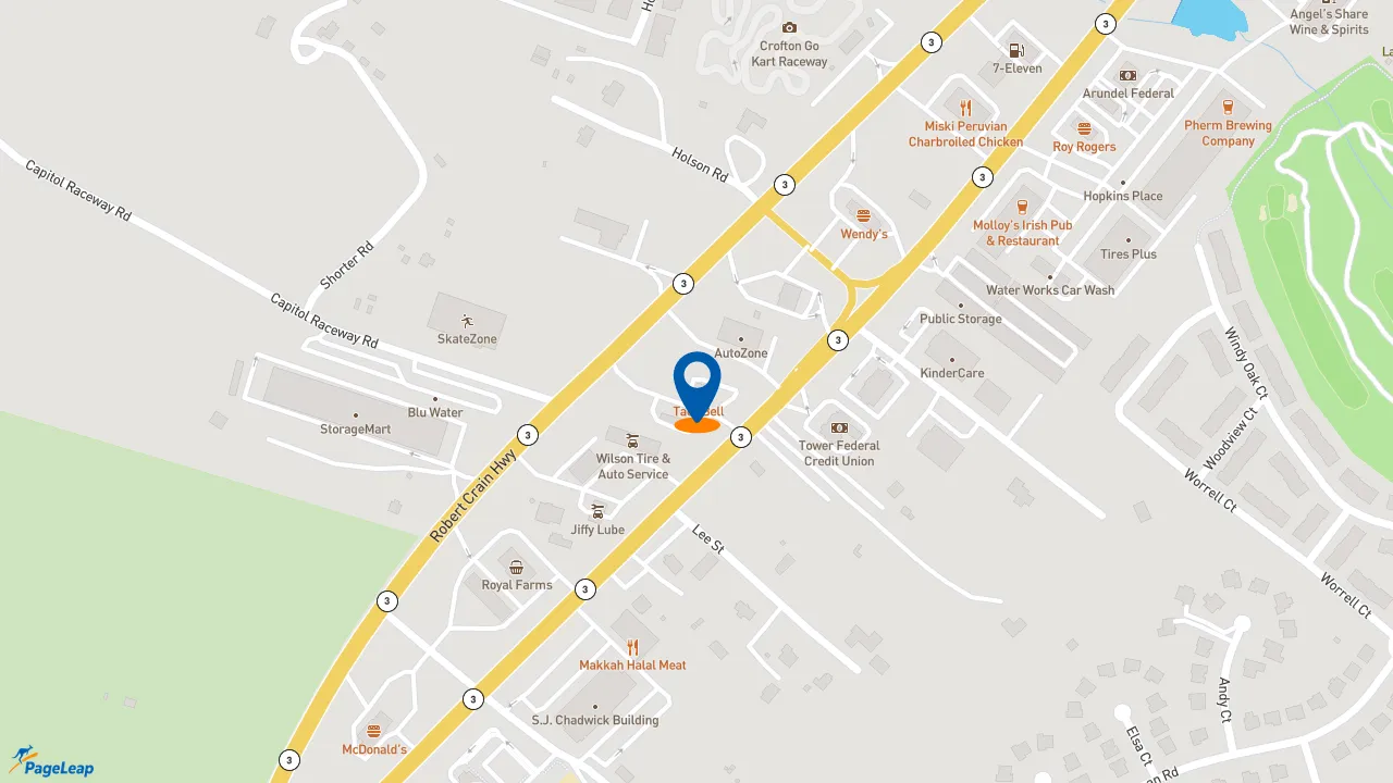 https://pageleap.com map showing location of Taco Bell in Gambrills.