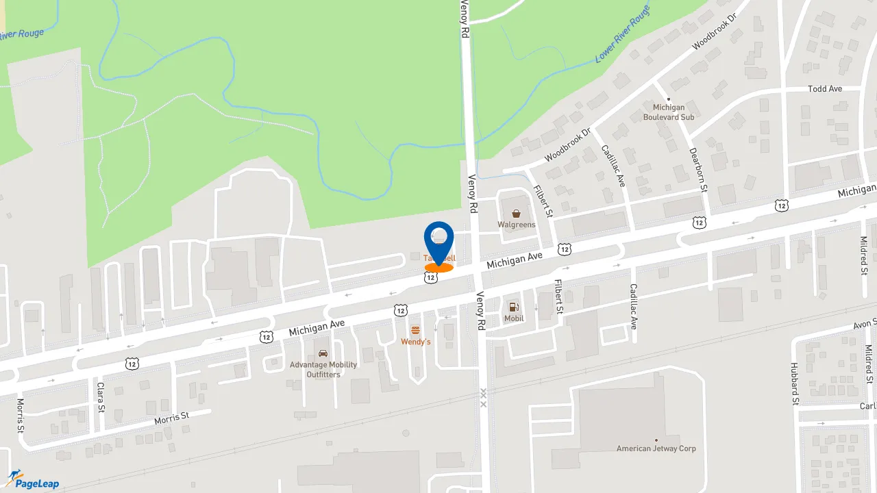 https://pageleap.com map showing location of Taco Bell in Wayne.