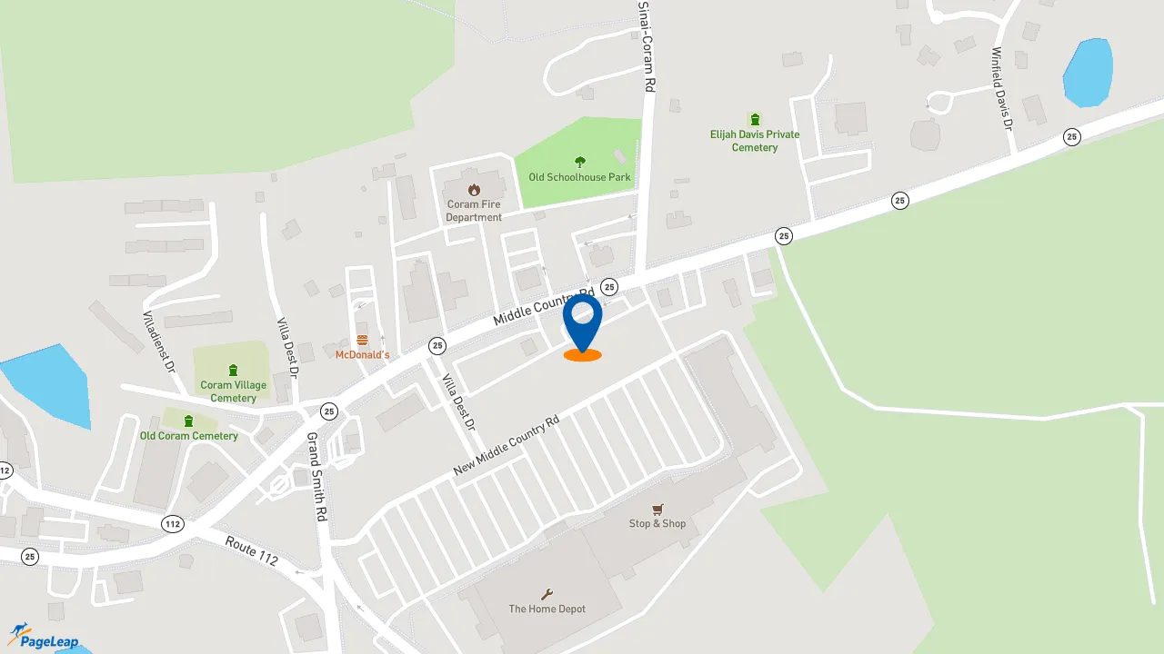 https://pageleap.com map showing location of Taco Bell in Coram.