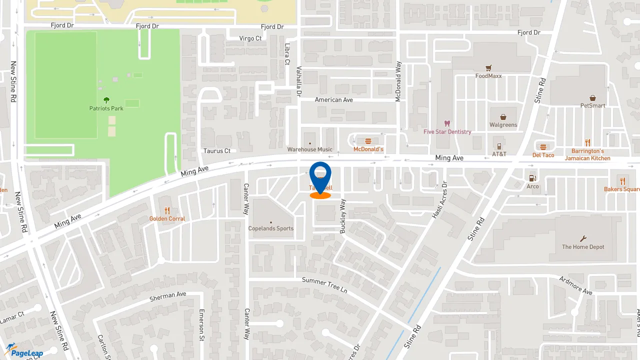 https://pageleap.com map showing location of Taco Bell in Bakersfield.