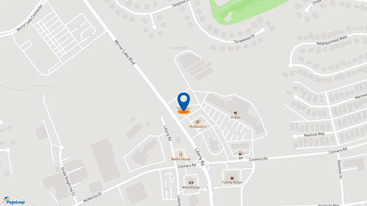 https://pageleap.com map showing location of Taco Bell in Villa Rica.